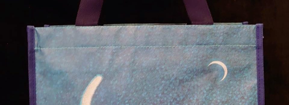 方形提袋 – 弦月下的白貓